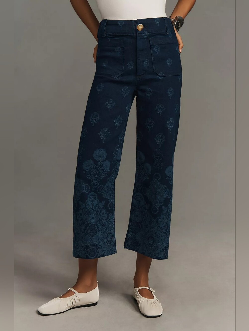 Maeve Colette Cropped Wide-Leg Jeans Dark Floral 25